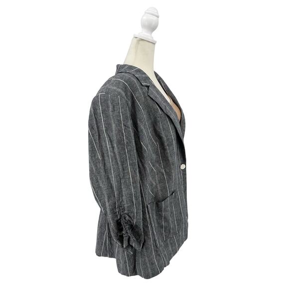 Lane Bryant Striped Blazer WMNS 22 Gray One Button Linen Blend Jacket Suit Coat - Picture 3 of 8